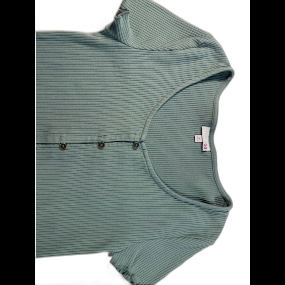 So Ribbed Baby Tee- Button-Front Scoop Neck in Sage Green - Picture 3 of 5